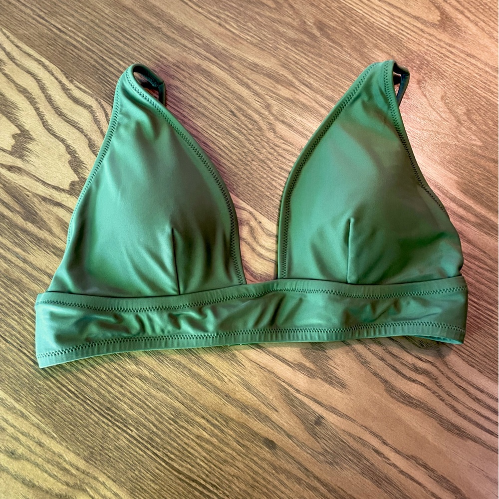 J. Crew plunge bikini top, olive green size small. Worn only once!